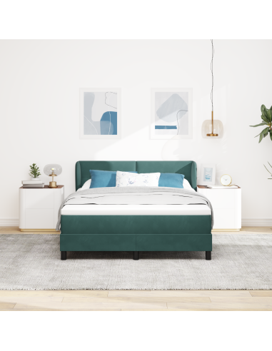 Letto a molle con materasso Verde scuro 160 x 200 cm Velluto