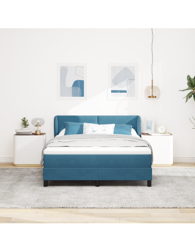 Letto a molle con materasso Blu scuro 160 x 200 cm Velluto