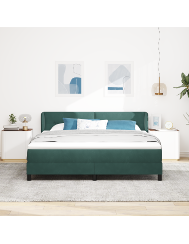 Letto a molle con materasso Verde scuro 180 x 200 cm Velluto