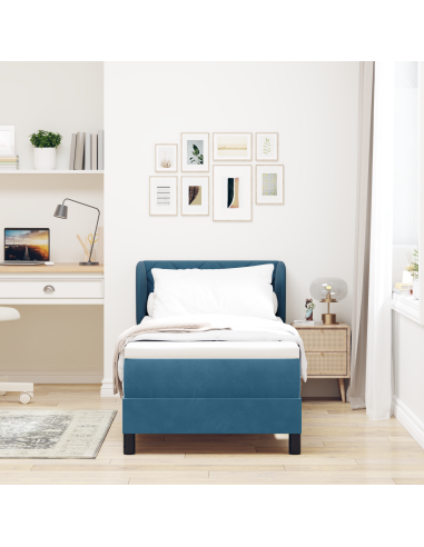 Letto a molle con materasso Blu scuro 80 x 200 cm Velluto