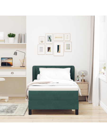 Letto a molle con materasso Verde scuro 90 x 190 cm Velluto