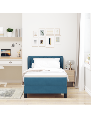 Letto a molle con materasso Blu scuro 90 x 200 cm Velluto