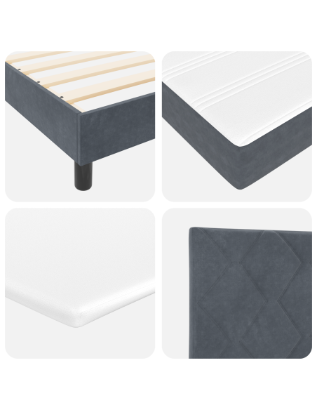 Letto a molle con materasso Grigio scuro 140 x 200 cm Velluto