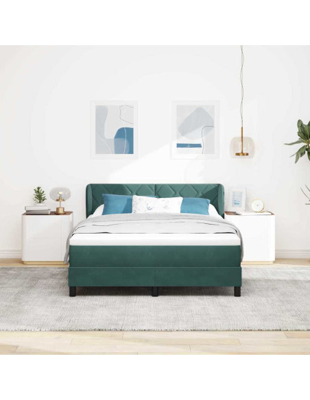 Letto a molle con testiera Verde scuro 140 x 200 cm Velluto