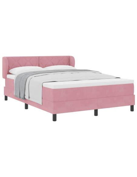 Letto a molle con materasso Rosa 160 x 200 cm Velluto
