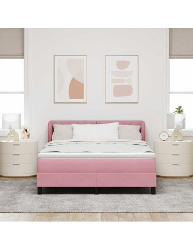 Letto a molle con materasso Rosa 160 x 200 cm Velluto