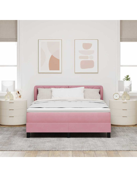 Letto a molle con materasso Rosa 160 x 200 cm Velluto