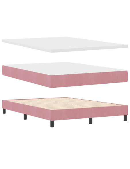 Letto a molle con materasso Rosa 160 x 200 cm Velluto