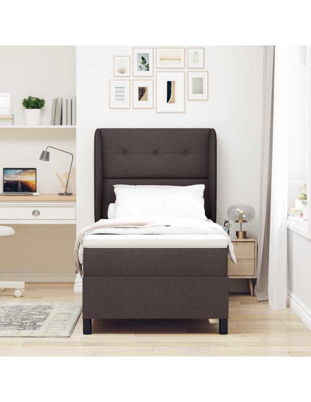 Letto a molle con materasso Marrone scuro 80 x 200 cm Tessuto