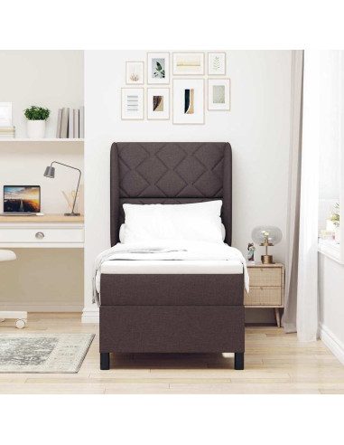 Letto a molle con materasso Marrone scuro 80 x 200 cm Tessuto