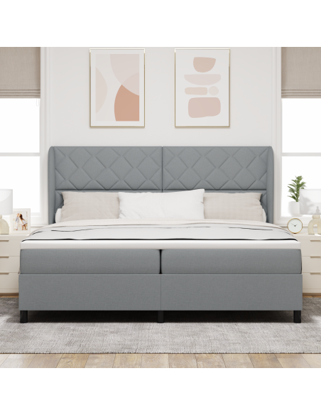 Letto a molle con materasso Grigio chiaro 200 x 200 cm Tessuto