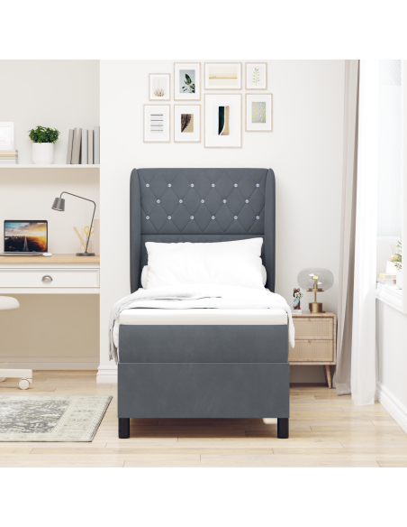 Letto a molle con materasso Grigio scuro 200 x 80 cm Poliestere