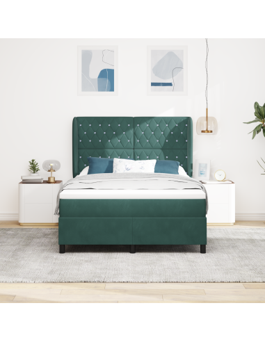 Letto a molle con materasso Verde Scuro 190 x 140 cm Poliestere