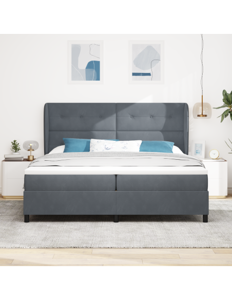 Letto a molle con testiera Grigio scuro 200 x 200 cm Poliestere