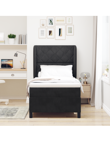 Letto a molle con materasso Nero 190 x 90 cm Poliestere