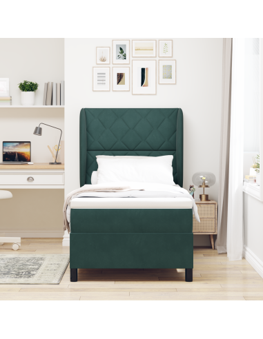 Letto a molle con materasso Verde Scuro 190 x 90 cm Poliestere