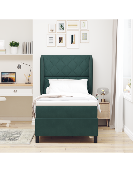 Letto a molle con materasso Verde Scuro 190 x 90 cm Poliestere
