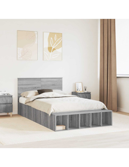 Struttura del letto con lo scaffale Grigio Sonoma 135 x 190 cm