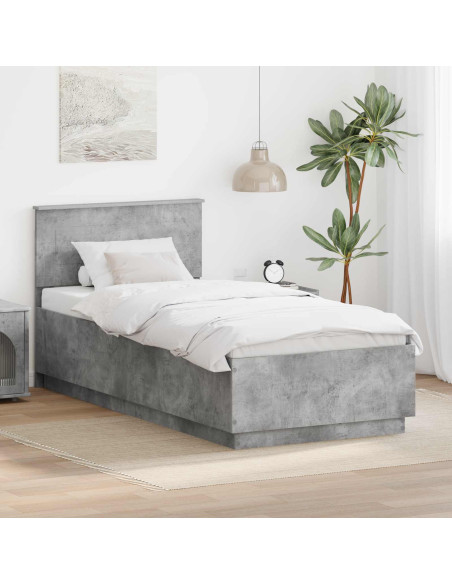 Struttura del letto con testiera Grigio cemento 90 x 190 cm