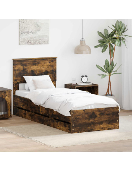 Struttura del letto con cassetto Rovere fumé 75 x 190 cm