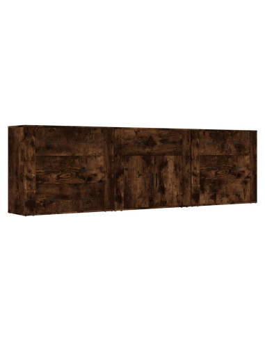 Credenze 3 pz Rovere Fumo in Legno Multistrato