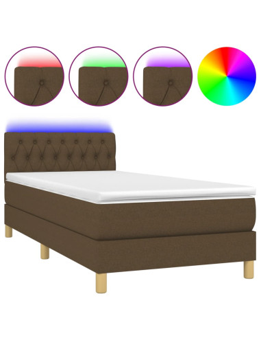 Letto a Molle Materasso e LED Marrone Scuro 90x190cm in Tessuto
