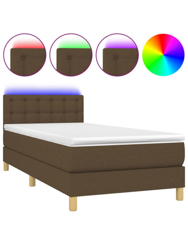 Letto a Molle Materasso e LED Marrone Scuro 90x190cm in Tessuto