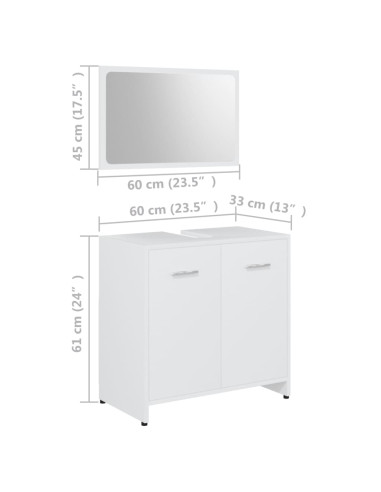 Set Mobili da Bagno 3 pz Bianco in Truciolato