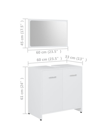 Set Mobili da Bagno 3 pz Bianco in Truciolato