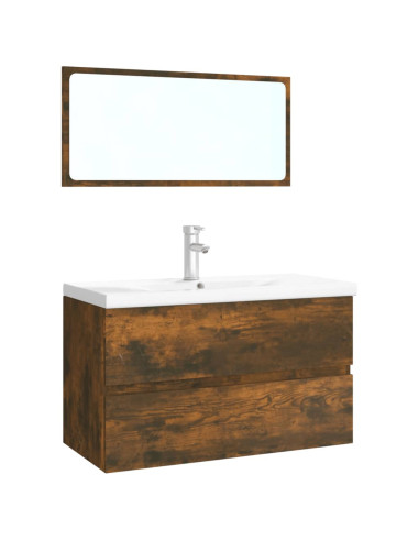 Set di Mobili da Bagno Rovere Fumo in Legno Multistrato