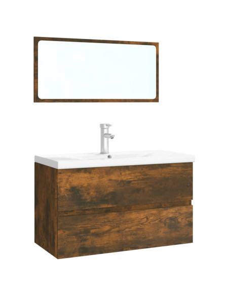 Set di Mobili da Bagno Rovere Fumo in Legno Multistrato