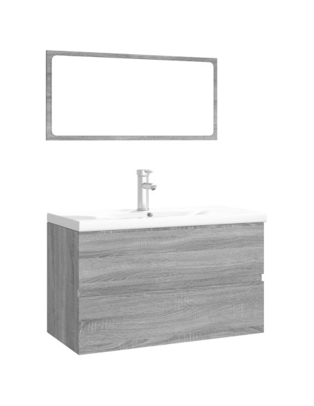 Set di Mobili da Bagno Grigio Sonoma in Legno Multistrato
