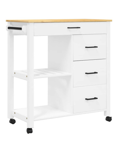 Carrello da Cucina MONZA 84x40x88,5 cm in Legno Massello di Pino