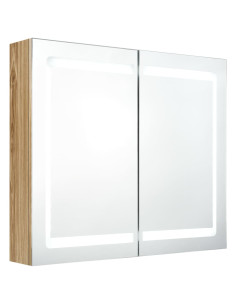 Armadietto Bagno con Specchio e LED Rovere 80x12x68 cm