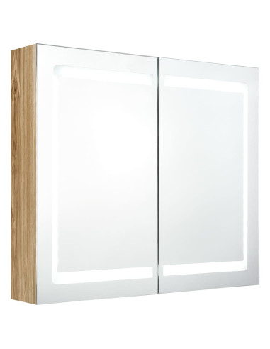 Armadietto Bagno con Specchio e LED Rovere 80x12x68 cm