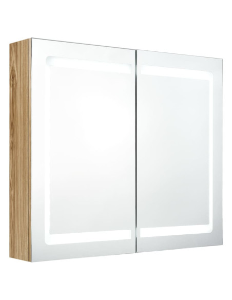 Armadietto Bagno con Specchio e LED Rovere 80x12x68 cm