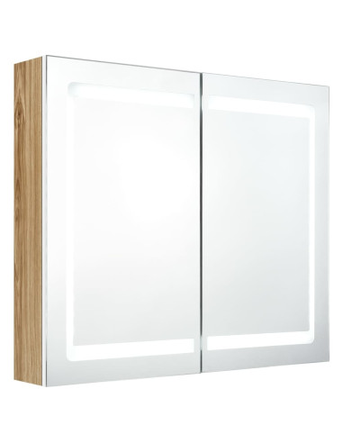 Armadietto Bagno con Specchio e LED Bianco e Rovere 80x12x68 cm