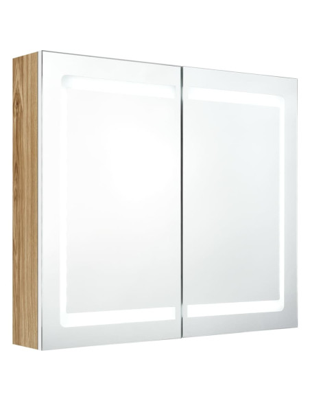 Armadietto Bagno con Specchio e LED Bianco e Rovere 80x12x68 cm