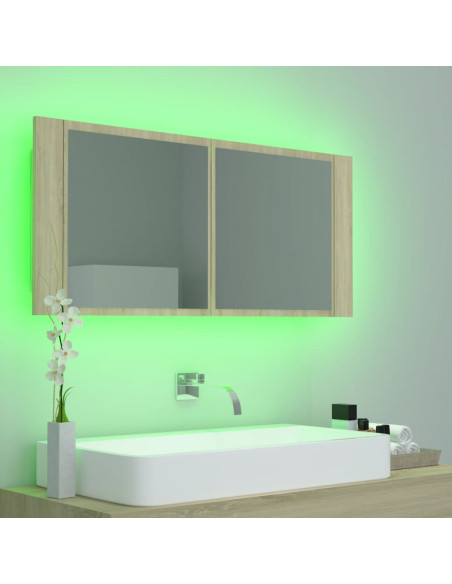 Armadietto a Specchio con Luci LED Rovere Sonoma in Acrilico