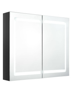 Armadietto Bagno con Specchio e LED Nero Lucido 80x12x68 cm
