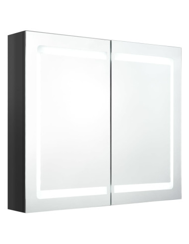 Armadietto Bagno con Specchio e LED Nero Lucido 80x12x68 cm