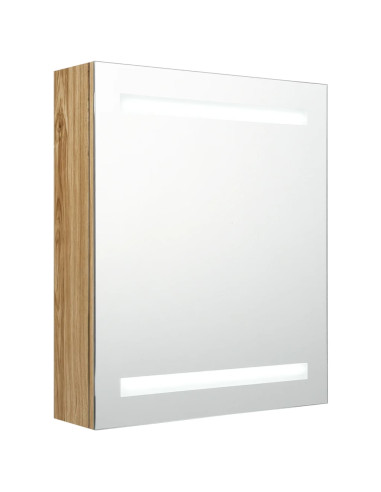 Armadietto Bagno con Specchio e LED Rovere 50x14x60 cm