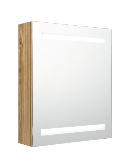 Armadietto Bagno con Specchio e LED Rovere 50x14x60 cm