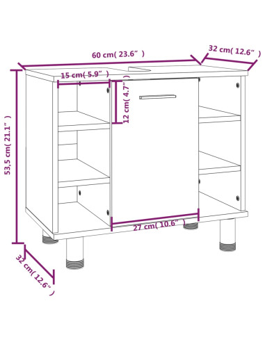 Set Mobili da Bagno 3 pz Rovere Fumo in Legno Multistrato