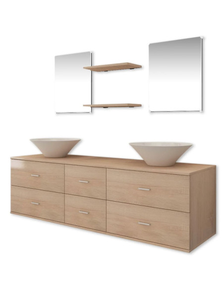 Set Mobili da Bagno con Lavabo 7 pz Beige