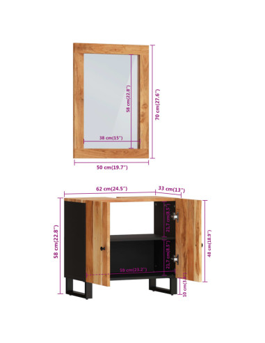 Set Mobili da Bagno 2pz in Legno Massello di Acacia
