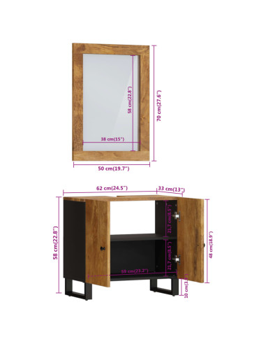 Set Mobili da Bagno 2pz in Legno Massello di Mango