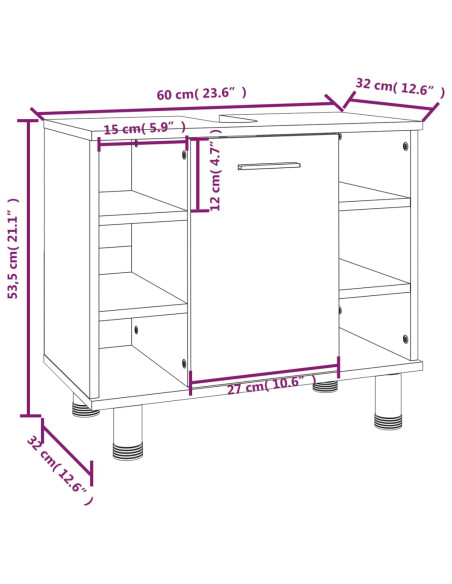 Set Mobili da Bagno 3 pz Rovere Fumo in Legno Multistrato