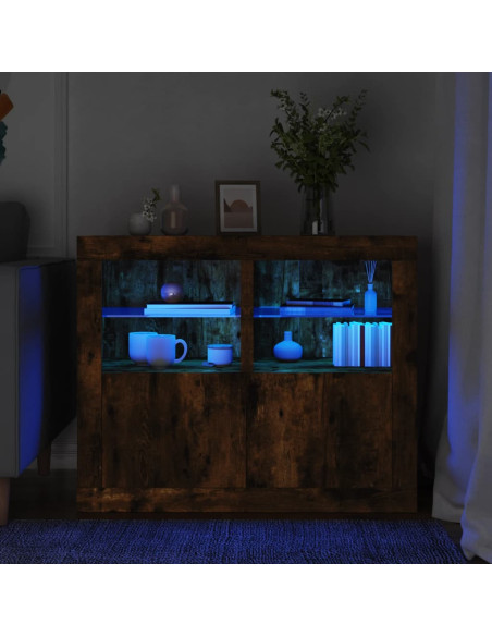 Armadietti con Luci LED 2pz Rovere Fumo in Legno Multistrato