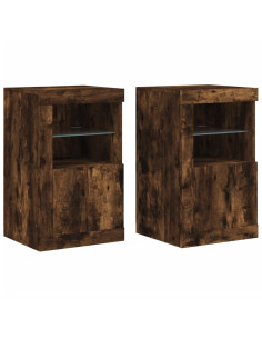 Armadietti con Luci LED 2pz Rovere Fumo in Legno Multistrato 2